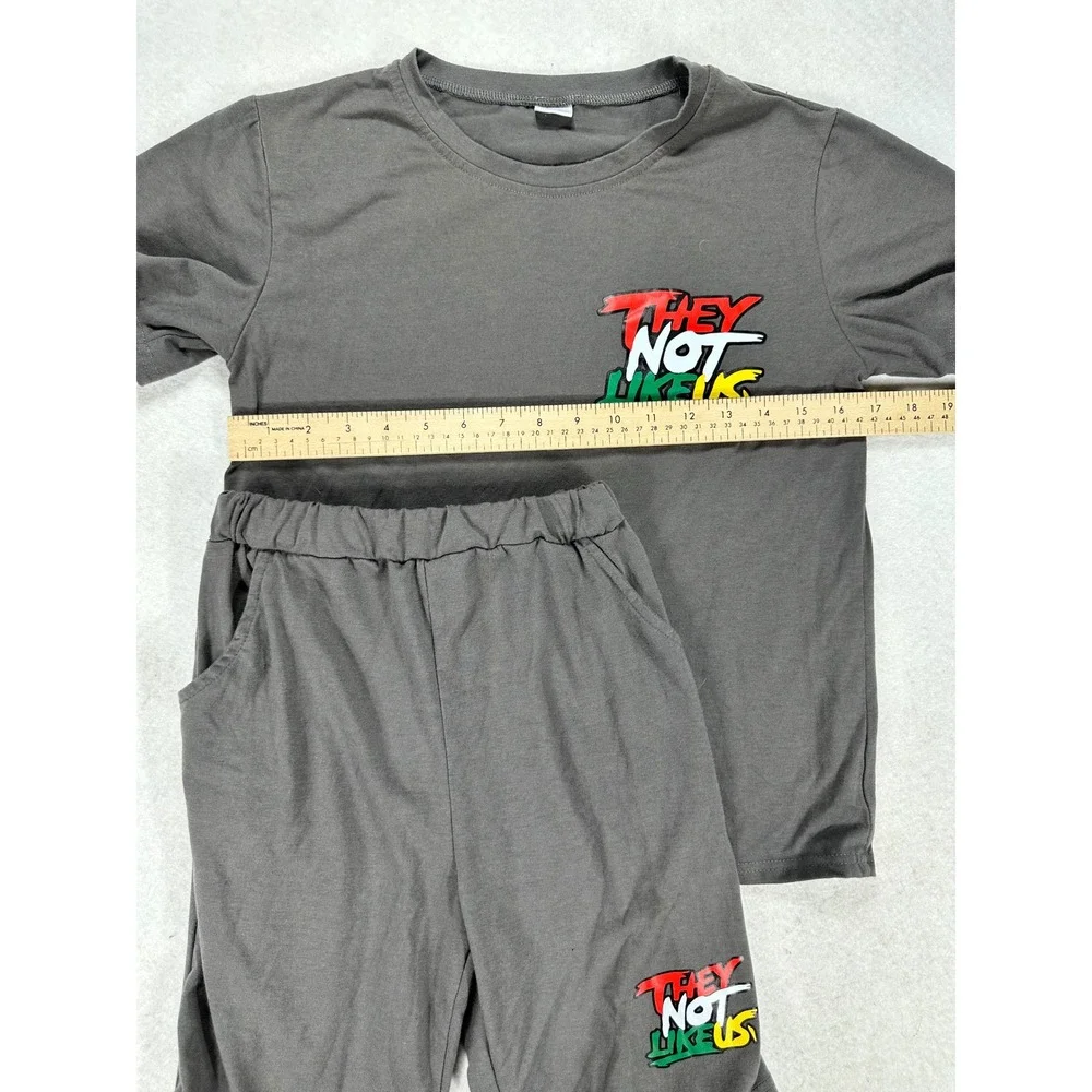 They Not Like Us Graphic T-Shirt and Shorts Set Gray Streetwear Kids 11-12Y